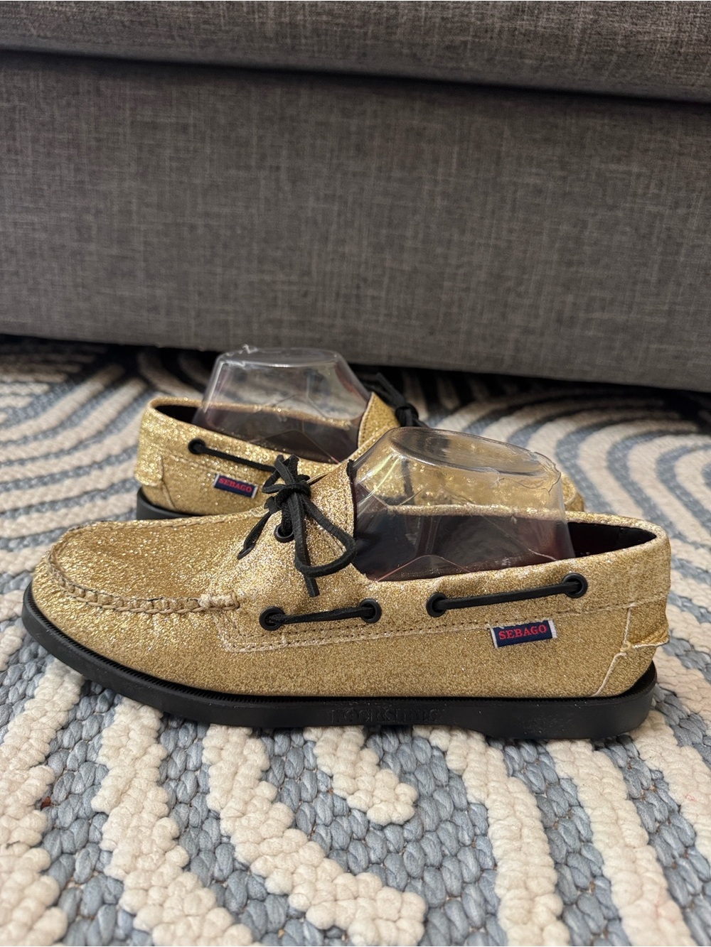 Sebago Docksides Gold Glitter Boat Shoes Women's Size 10 Leather Nautical Preppy